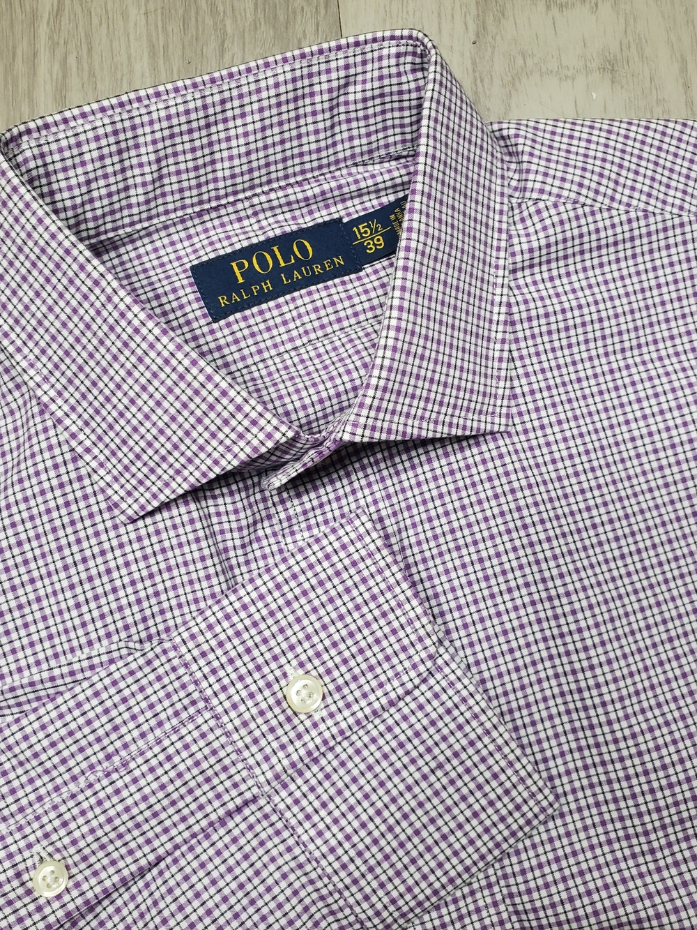 Polo by Ralph Lauren Lilac & White Micro Check Dress Shirt Mens 15.5 39 LS